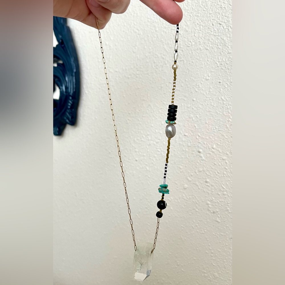 Boho Beaded Necklace with Crystal Pendant